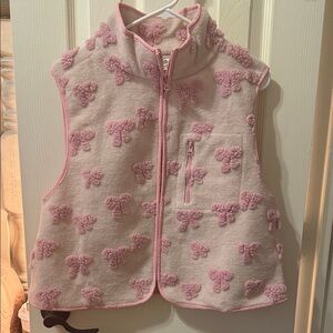 Very J Pink & Cream Fleece Vest with Textured Bows